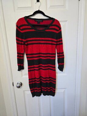 French Connection Sweater Dress – Size 10 – Grey & Red Stripe